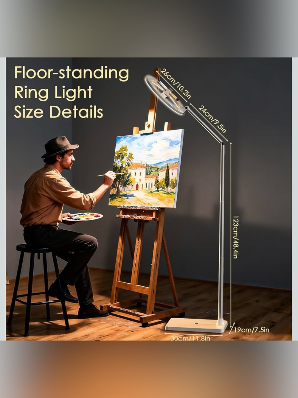 Adjustable LED Floor Lamp with Ring Light and Phone Holder - Picture 4 of 14